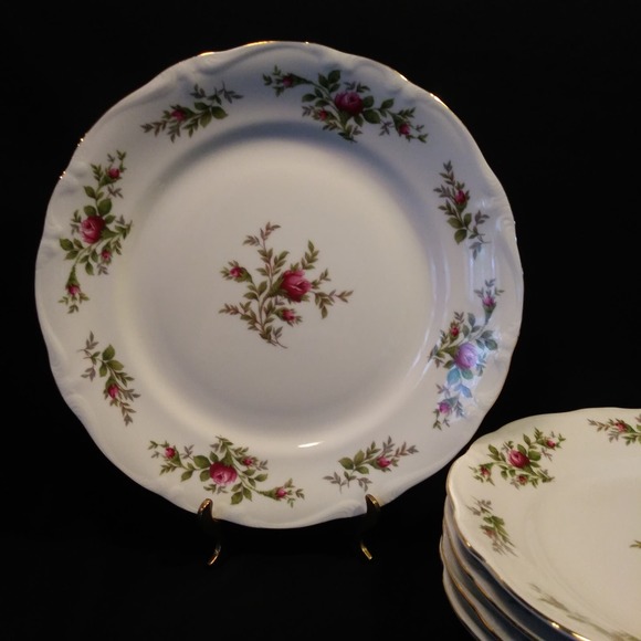 5 Haviland Traditions Dinner Plates in Moss w Scalloped Edge Gold Trim - Picture 8 of 14